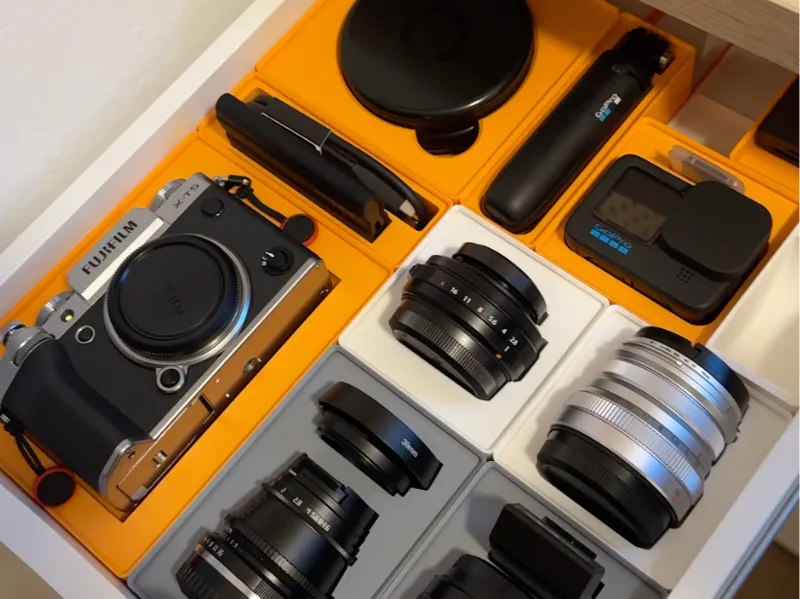Fuji XT-5+lenses gridfinity for Ikea Alex drawer