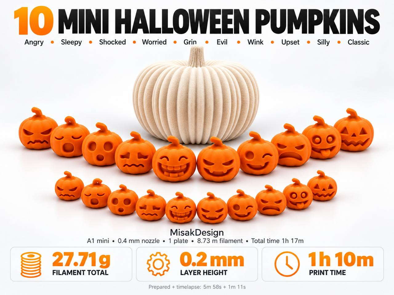Jack-o'-Lantern Pumpkins, 10 Faces, No Supports - 1