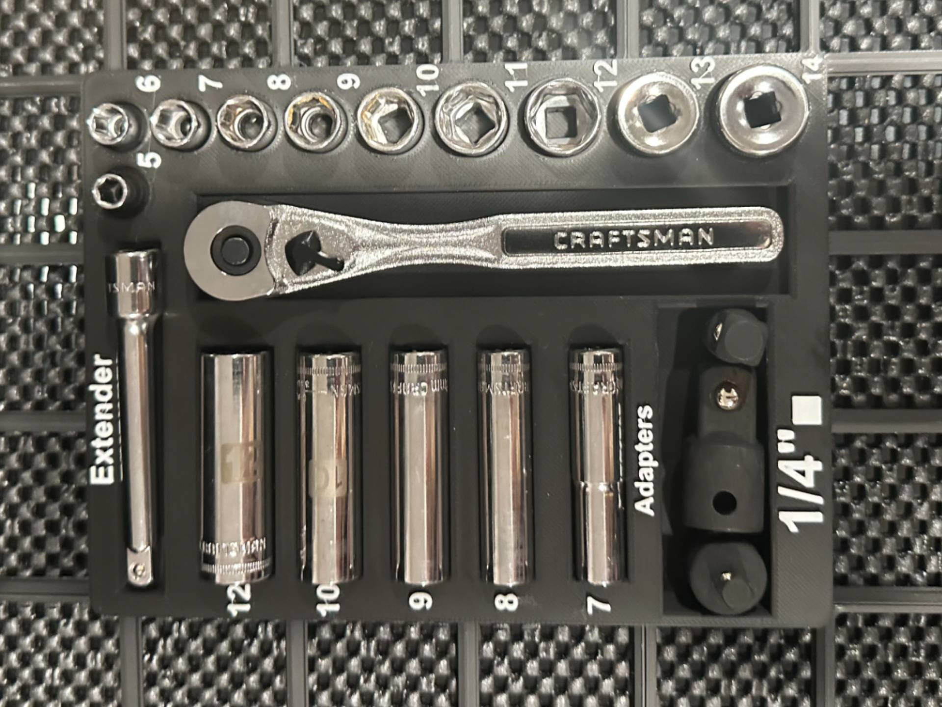 Gridfinity holder 1/4" Metric Sockets, Wrench, Ext