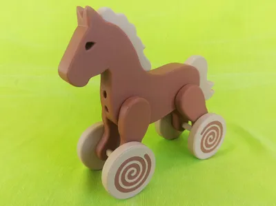 vintage wooden style trojan horse push-pull toy
