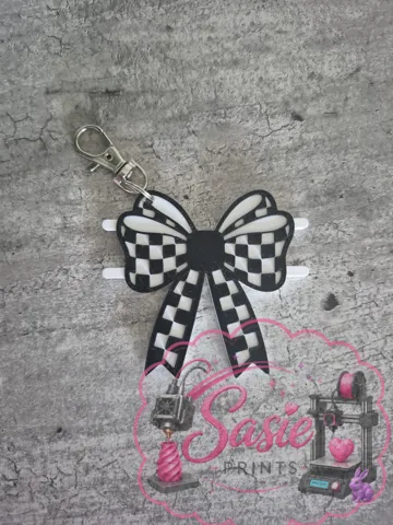 Accesorio para sujetar ligas de cabello: Checkered Bow Hair Tie Holder Keychain — vista de referencia 4