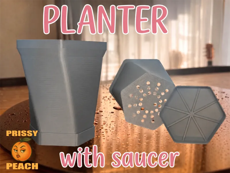 Planter with Drainage and Saucer Hexagon
