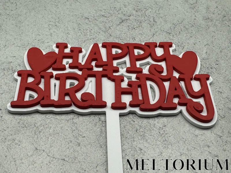 Happy Birthday Cake Topper - With Hearts