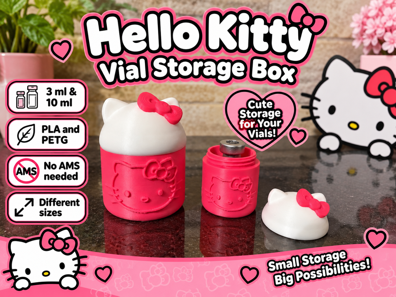 Hello Kitty Vial Storage Box - 3D printed Organizers, in stock in India