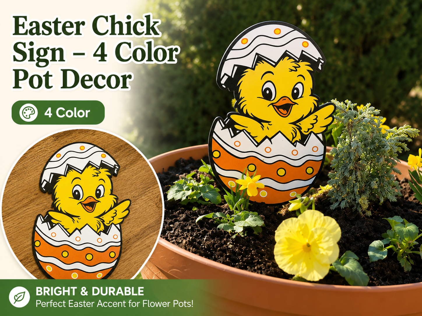 Easter Chick Sign – 4 Color Pot Decor