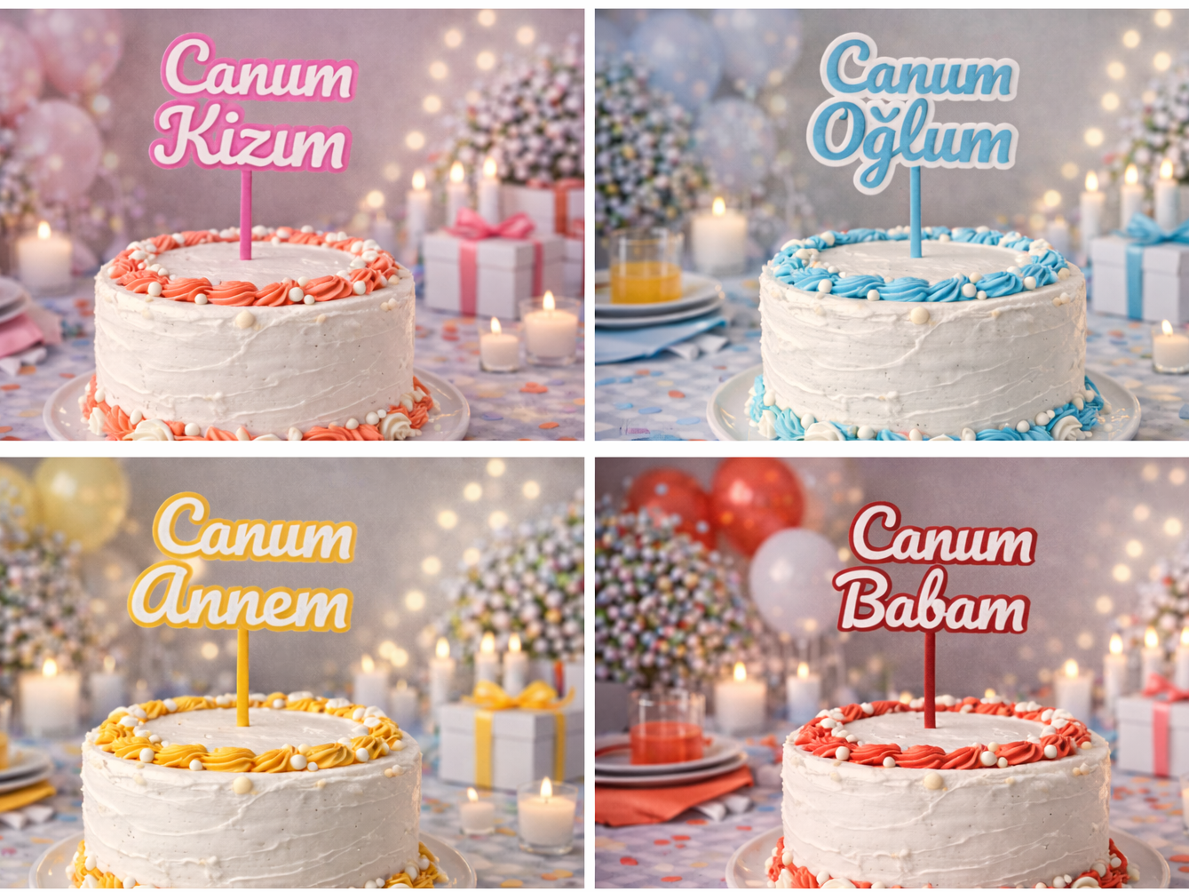 Turkish Ailem Cake Topper Set | Multi-Color 3D