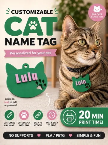Dije o accesorio de collar: Customizable Cat Name Tag — vista de referencia 2