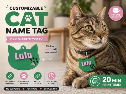 Dije o accesorio de collar: Customizable Cat Name Tag — referencia de MakerWorld