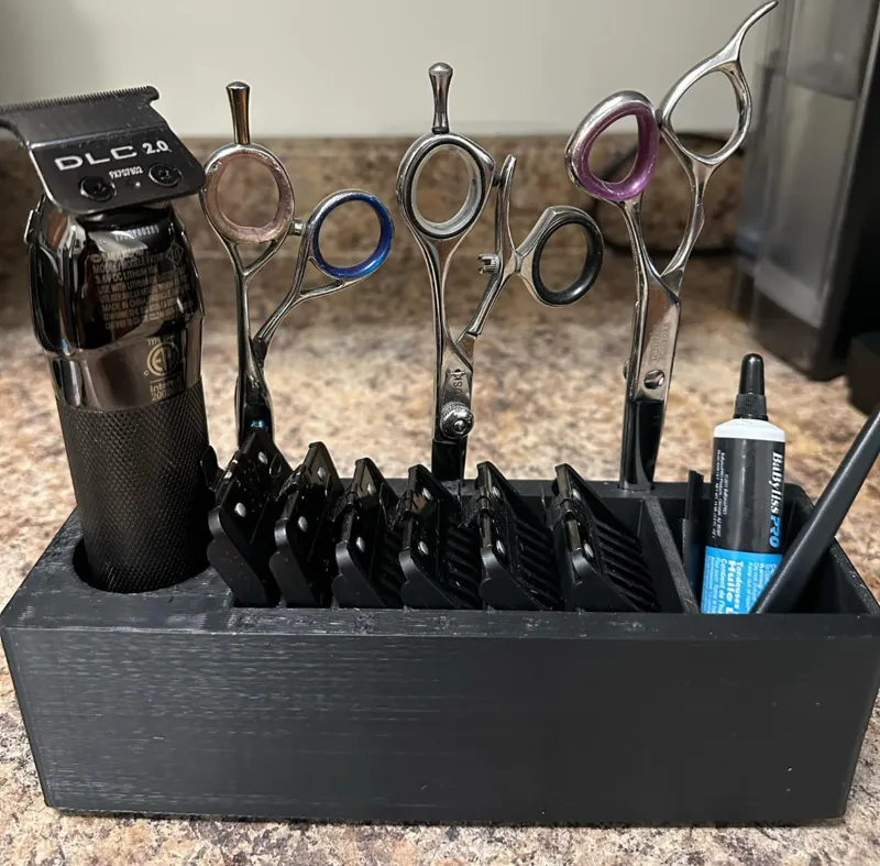 Hair clipper holder with scissors & adapters slots