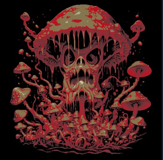 trippy evil mushroom 2d art HUEFORGE 4 color print