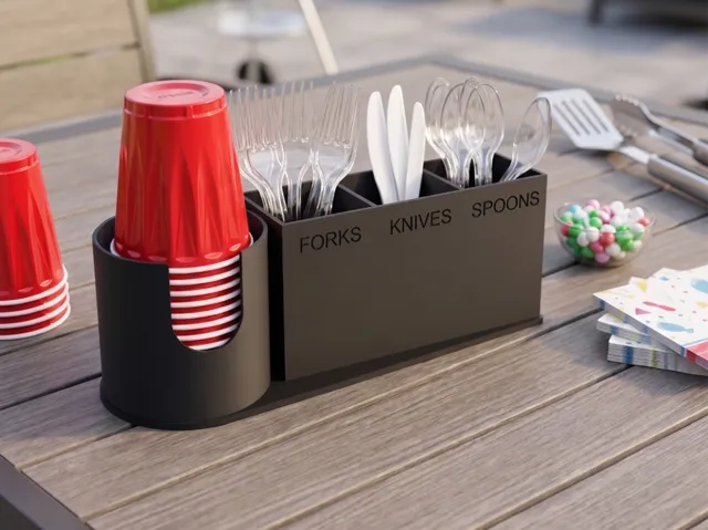 Red Solo Cup & Utensil Caddy – w/ Sharpie Slot