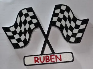 checkered racing flag + name