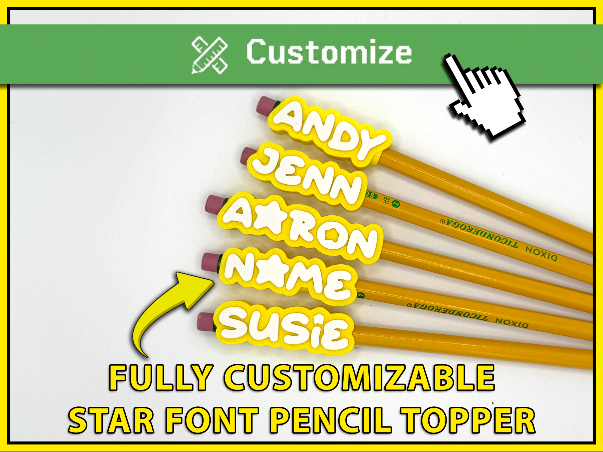Cute Star Font Custom Pencil Topper Maker