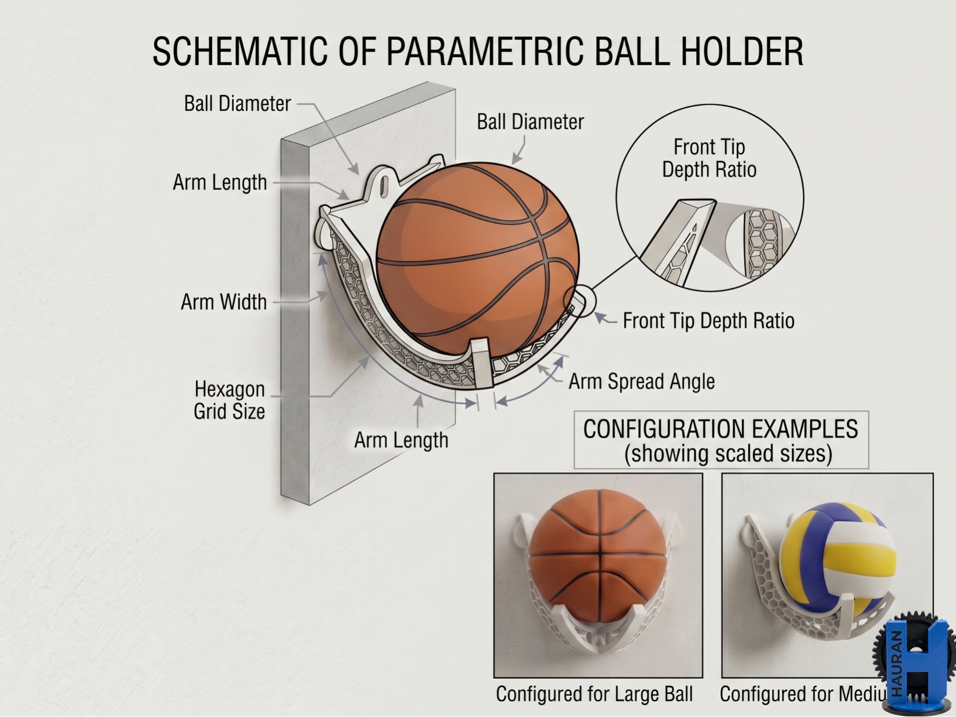 Parametric Design Wall Ball Mount/Holder Generator