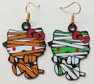 Cat with bow Halloween Zombie Earrings, 2 Designs