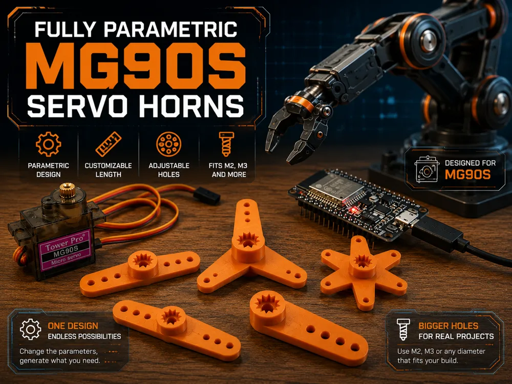 Letrero o emblema decorativo: Fully Parametric MG90S Servo Horns. Referencia del modelo original.