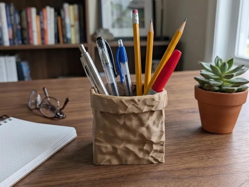 Crumpled Paper Bag Pen Holder