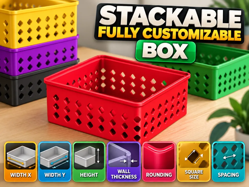 Stackable Fully Customizable Box (squares) - Free 3D Print Model ...