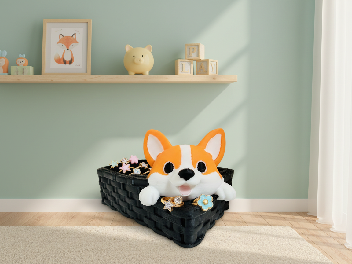Peek-a-Boo Corgi Desk Organizer Catch-All Tray