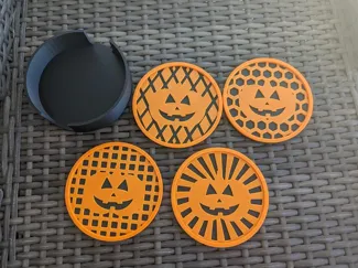 Halloween Jack-o-lantern Coaster Set w/ Holder
