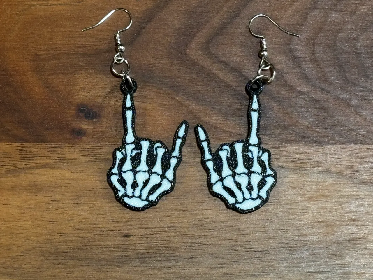 Multicolor Rock Out Skeleton Halloween Earrings! view 2