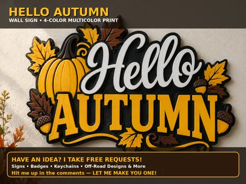 Letrero o emblema decorativo: Hello Autumn Wall Sign — referencia de MakerWorld