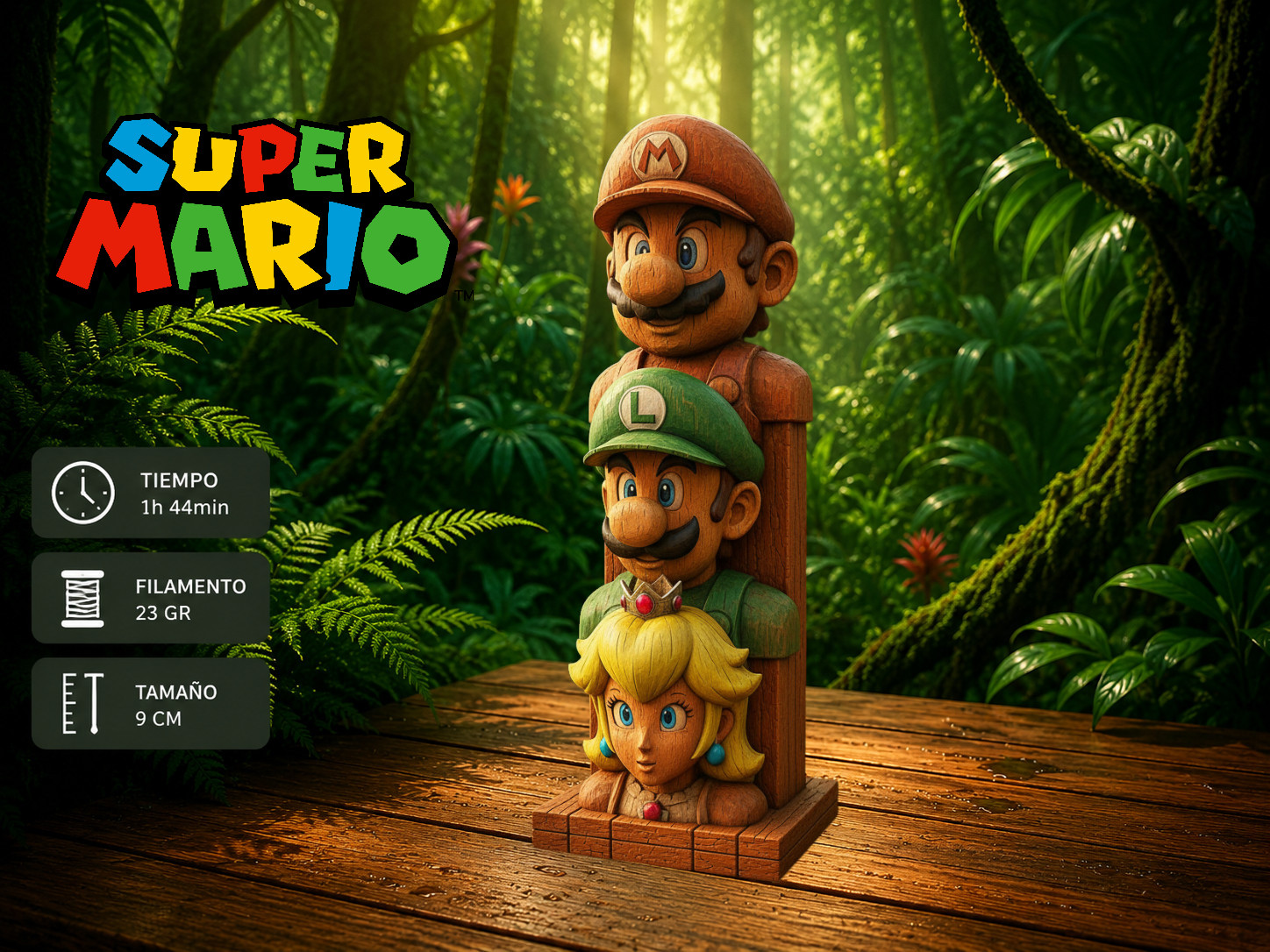 Mario Luigi Peach Wooden Totem Super Mario