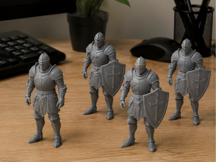 A set of realistic 3D printed knight miniatures