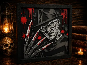 Cuadro decorativo en 3D: Freddy Krueger - Horror HueForge — vista de referencia 3