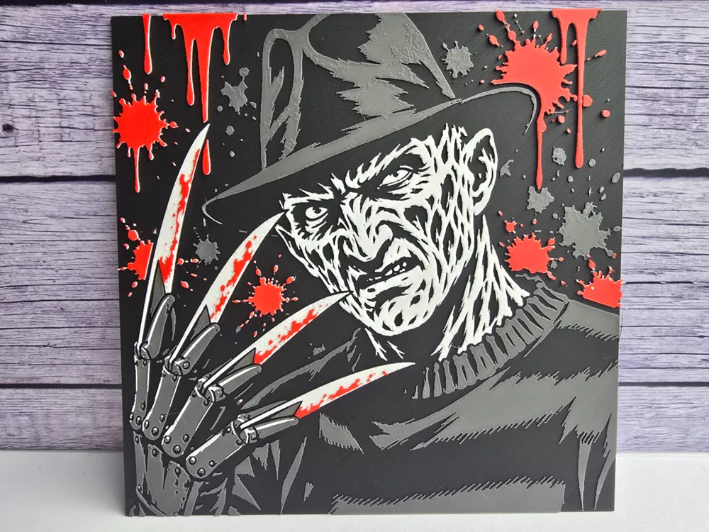 Cuadro decorativo en 3D: Freddy Krueger - Horror HueForge. Referencia del modelo original.
