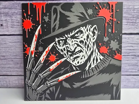 Cuadro decorativo en 3D: Freddy Krueger - Horror HueForge — referencia de MakerWorld