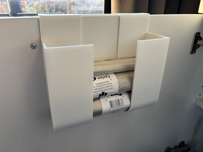 Garbage Roll holder with hooks for cabinet