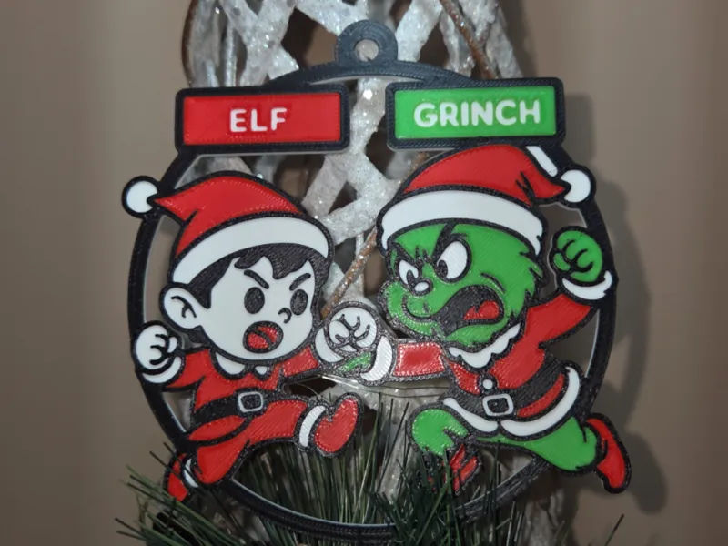 Elf vs Grinch Ornament