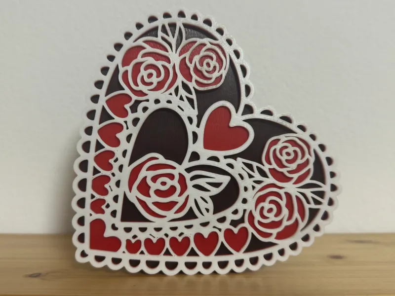 Layered heart with roses