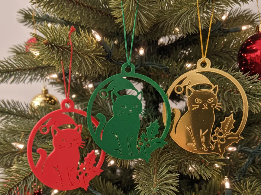 Ornement chat au bonnet de Père Noël