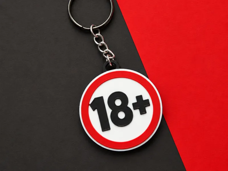18+ road sign inspired keychain