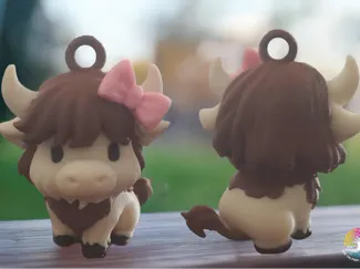 Cute Chibi Highland Cow with Bow Keychain
