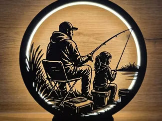 Ringlichtlampe Angler mit Tochter am See