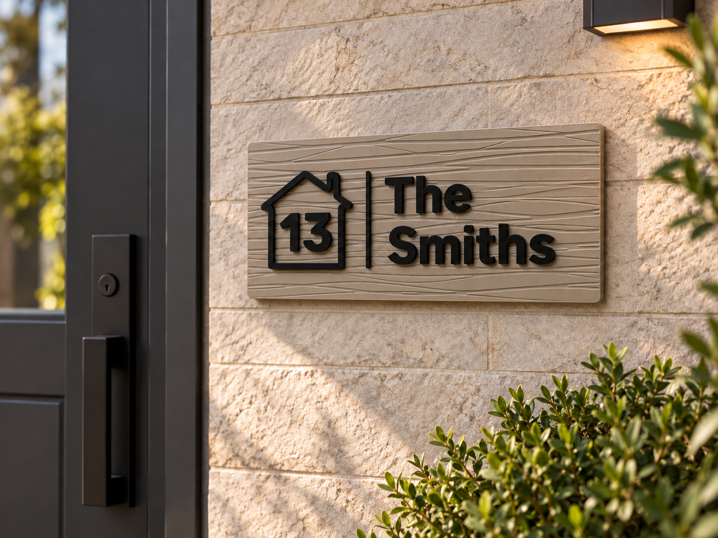 Custom Family Door Sign Wood Look House Number - 1