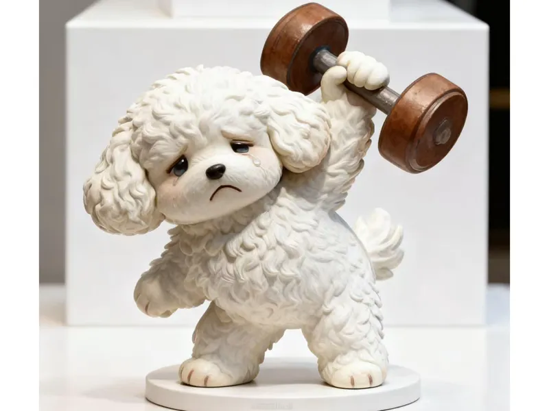 举着杠铃健身的痛苦小狗