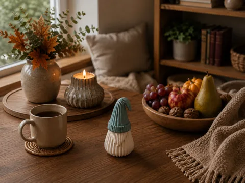 Adorno temático: Gnome with Knit Hat Two-Color Ribbed Japandi Decor — referencia de MakerWorld