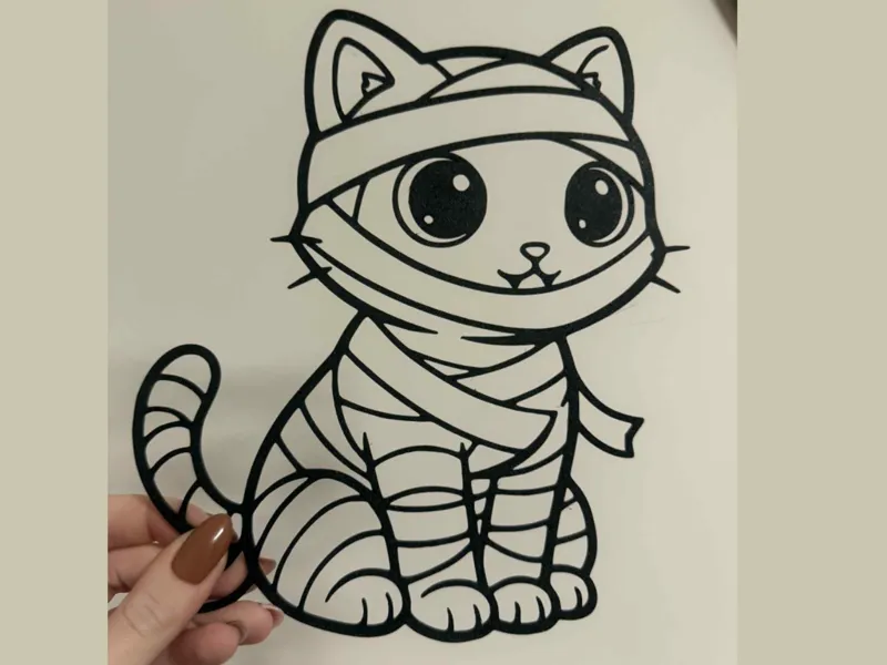 Sitting Halloween Cat Mummy Lineart