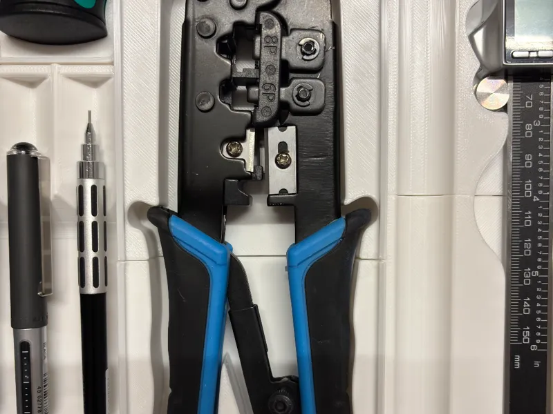 Gridfinity RJ45 Lan Crimper tool cutout 2x5