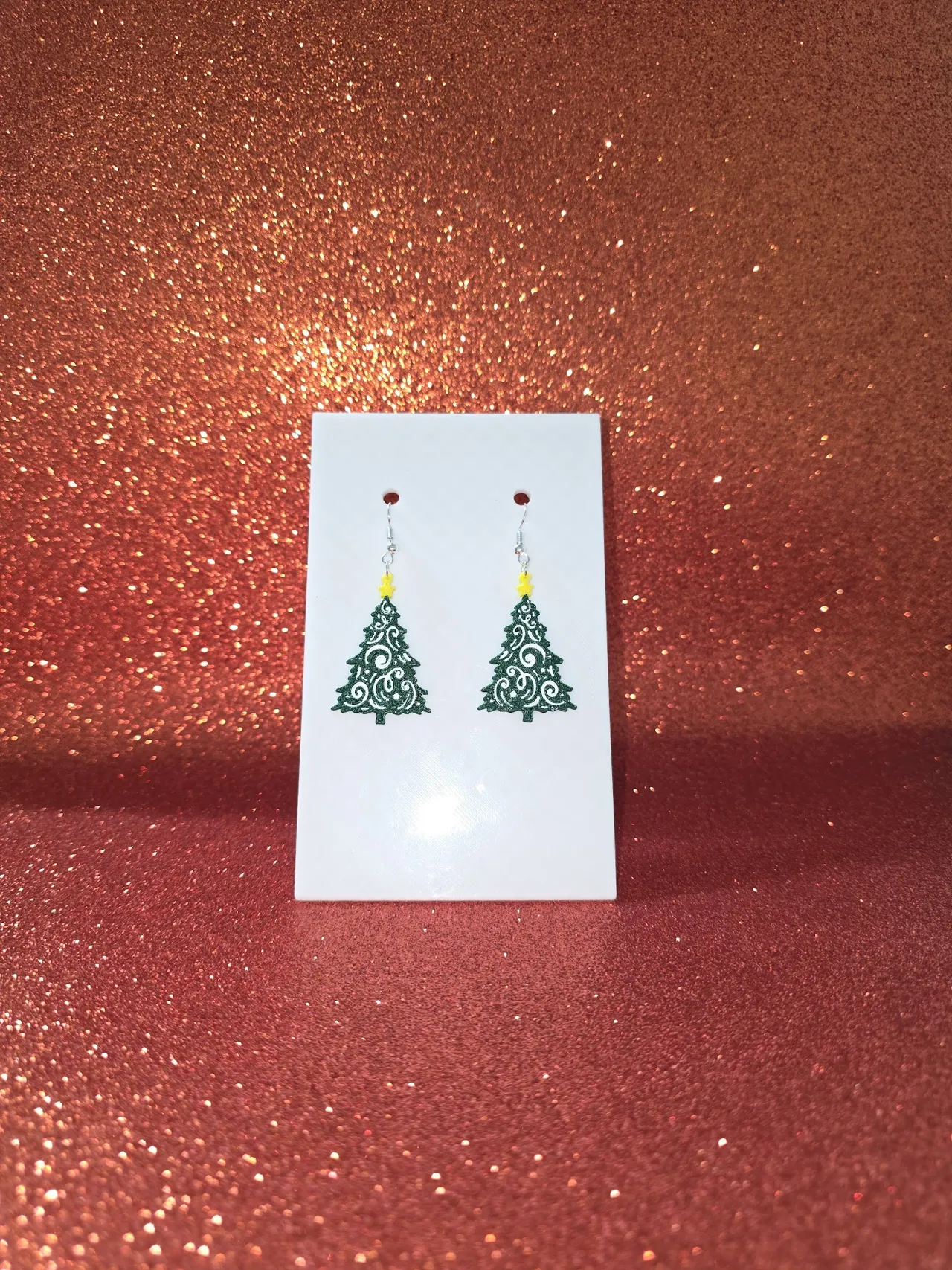 Curvy Christmas tree earrings view 2