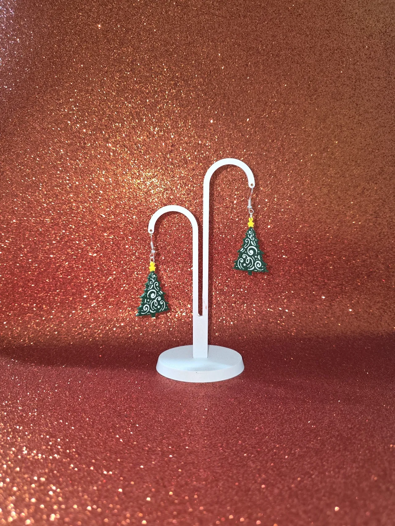 Curvy Christmas tree earrings view 3