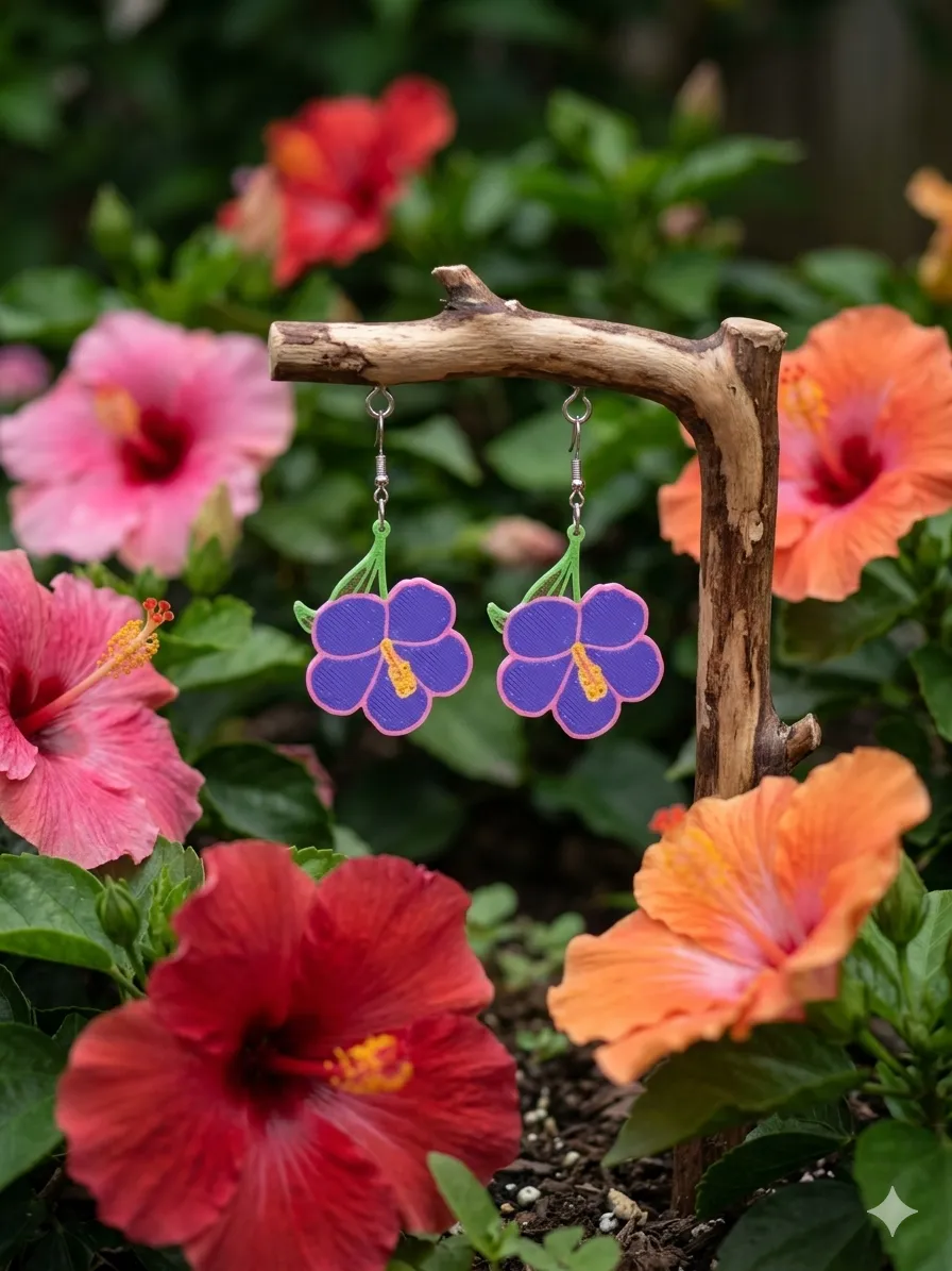 Hibiscus Flower Earrings (0.4mm Nozzle) view 2