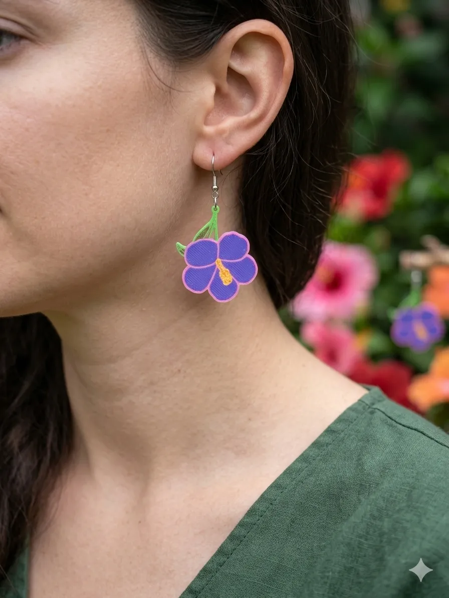 Hibiscus Flower Earrings (0.4mm Nozzle) view 3