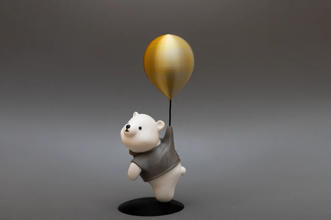 Cute figure of bear flying on balloon view 2