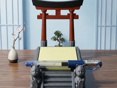 Torii & Lucky cat Sticky Note & pen Holder Torii-shaped sticky note holder