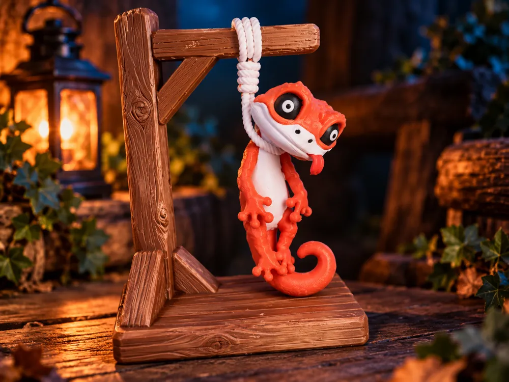 Gecko on Gallows - Dark Humor - Free 3D Print Model - MakerWorld